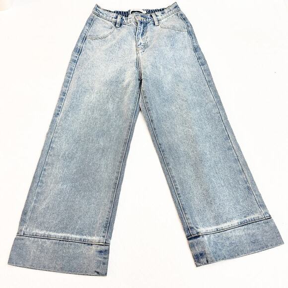 Egreis Wide Leg Distressed Light Wash Denim Jeans Size Small - Picture 2 of 8